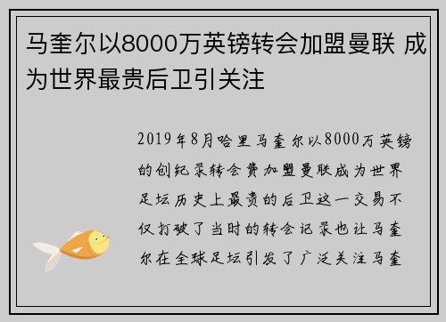马奎尔以8000万英镑转会加盟曼联 成为世界最贵后卫引关注 马奎尔以8000万英镑转会加盟曼联 成为世界最贵后卫引关注
